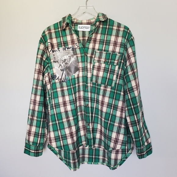 Black Friday the Brand in Seoul Plaid Brushed Cotton Button Down Shirt Shacket - Picture 8 of 9